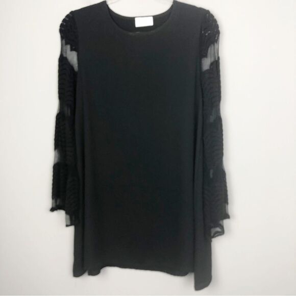 HALLELU | Black Tunic Length Top Long Sheer Sleeves Women’s Size Medium - Picture 1 of 8